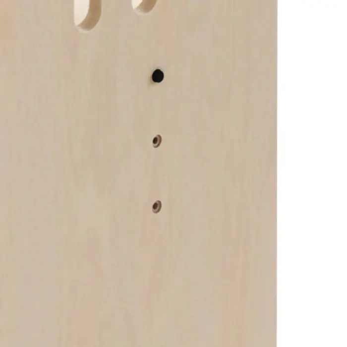 Close-up of the height-adjustment grooves cut into the side panel